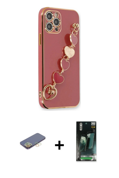 ieg™ iPhone 12 Pro Kılıf Nova Işık Prime - Siyah 360 Mat Full Body Arka Koruyucu + Sarı Renkli Kamer