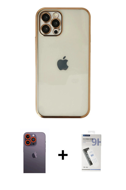 iPhone 12 Pro Kılıf Vadi Minimal - Şeffaf Uv Polymer Nano Ekran Koruyucu + Turuncu Neon Fosforl