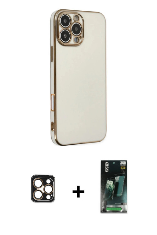 iPhone 16 Pro Max Kılıf Yankı Serisi - Siyah 360 Mat Full Body Arka Koruyucu + Gold PVD Metal K