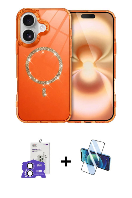 iPhone 17 Kılıf Kıvılcım Form Prime - Siyah 3D Antistatik Cam Ekran Koruyucu + Lila Bilvis Tita