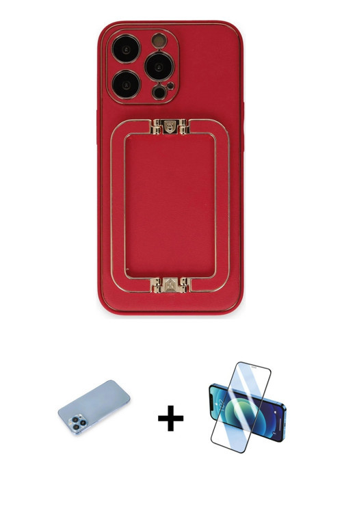 iPhone 13 Pro Max Kılıf Kozmos Minimal Prime - Siyah 3D Antistatik Cam Ekran Koruyucu + Mavi Sh