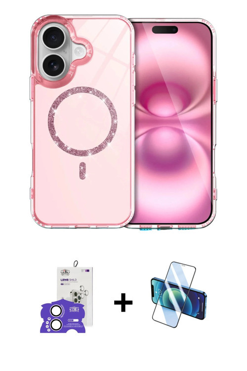 iPhone 17 Kılıf Kıvılcım Form Prime - Siyah 3D Antistatik Cam Ekran Koruyucu + Lila Bilvis Tita