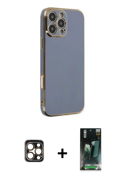 iPhone 16 Pro Max Kılıf Yankı Serisi - Siyah 360 Mat Full Body Arka Koruyucu + Gold PVD Metal K