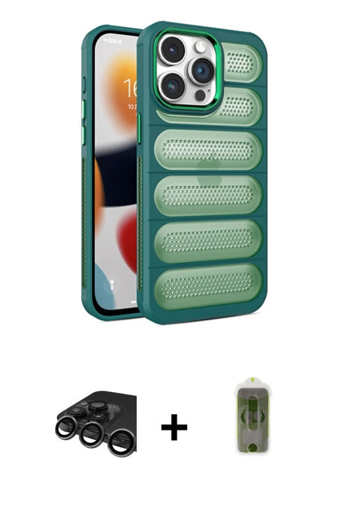 iPhone 15 Pro Max Kılıf Yadigar Doku Özel Seri - Siyah Joko Magic 5D Hayalet Cam + Titanyum Gri