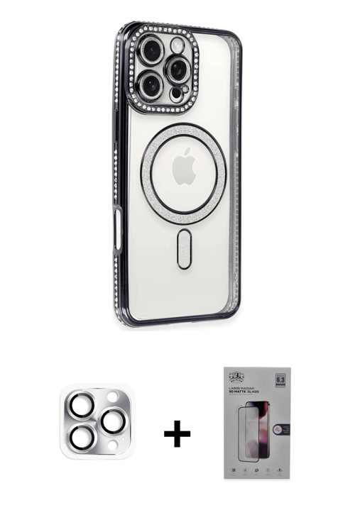 iPhone 16 Pro Max Kılıf Zirve Doku Prime - Siyah Bilvis 3D Mat Cam Ekran Koruyucu + Gümüş Pers