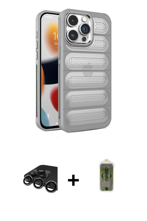 iPhone 15 Pro Max Kılıf Yadigar Doku Özel Seri - Siyah Joko Magic 5D Hayalet Cam + Titanyum Gri