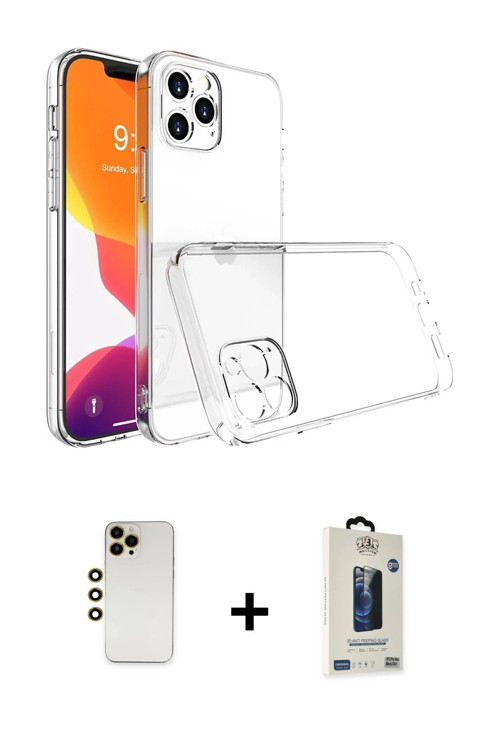 iPhone 13 Pro Max Kılıf Zirve Doku - Siyah Bilvis Hayalet Cam Ekran Koruyucu + Gold Shine Kamer
