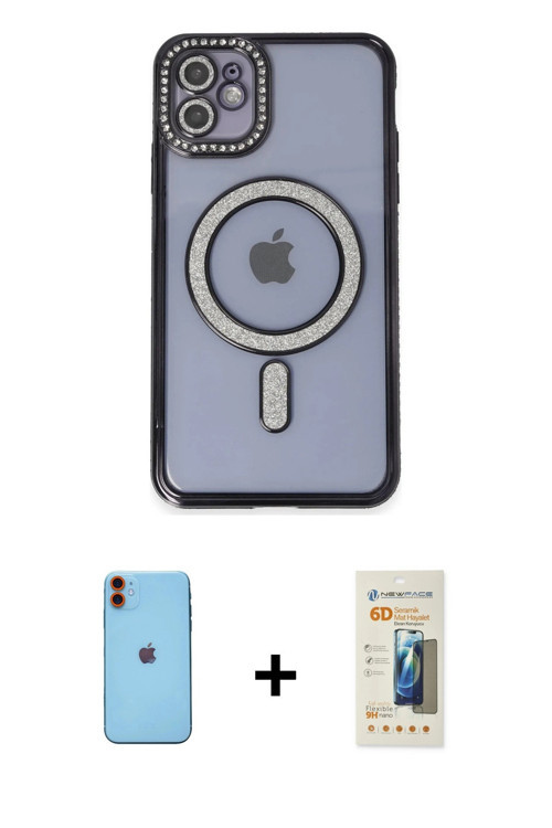 iPhone 11 Kılıf Zirve Doku Prime - Siyah 6D Mat Seramik Hayalet Nano Ekran Koruyucu + Turuncu N