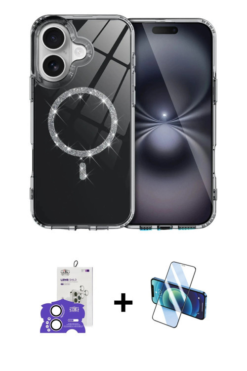 iPhone 17 Kılıf Kıvılcım Form Prime - Siyah 3D Antistatik Cam Ekran Koruyucu + Lila Bilvis Tita