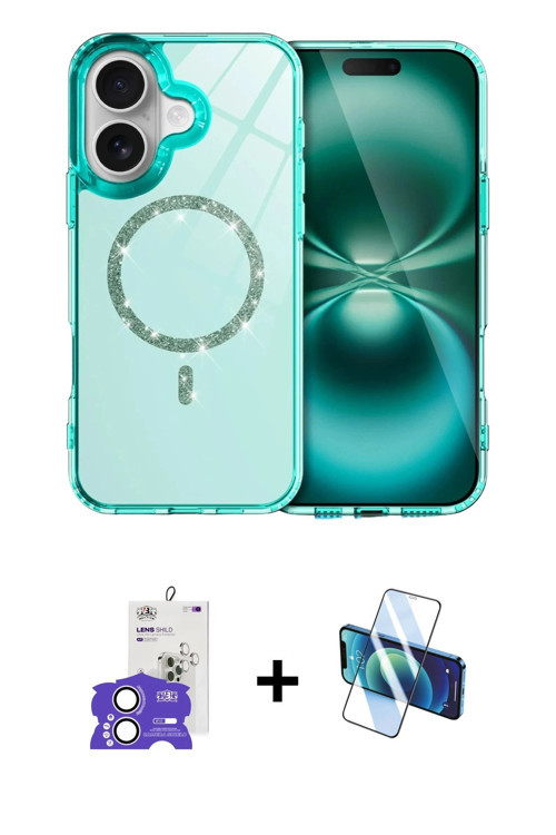 iPhone 17 Kılıf Kıvılcım Form Prime - Siyah 3D Antistatik Cam Ekran Koruyucu + Lila Bilvis Tita