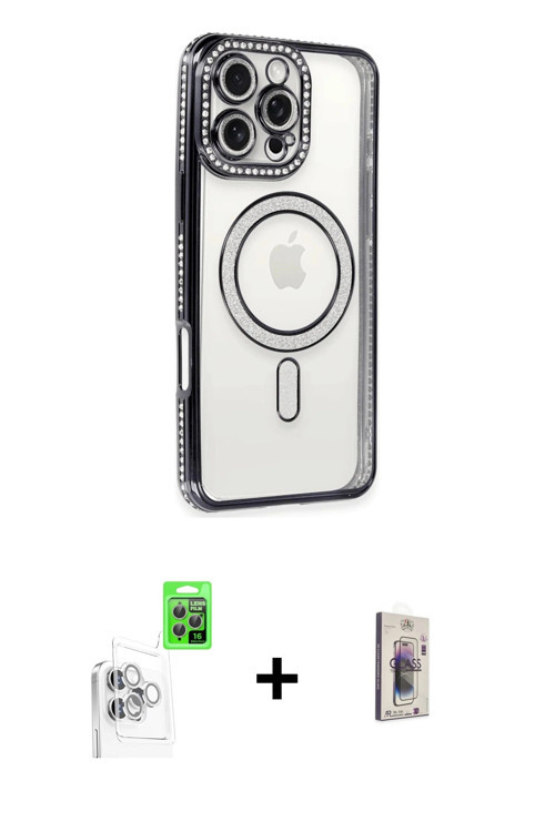 iPhone 16 Pro Max Kılıf Zirve Doku Prime - Siyah Bilvis 3D Cam Ekran Koruyucu + Beyaz Raze Meta