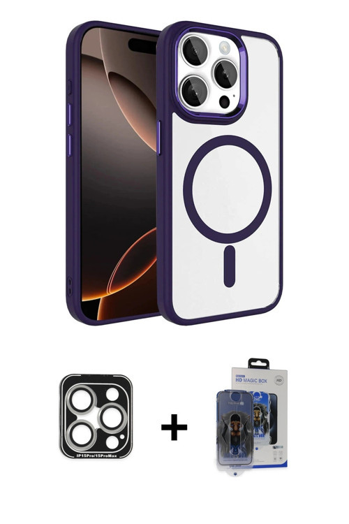 iPhone 15 Pro Max Kılıf Kıvılcım Prime - Siyah Vanessa Magic Cam + Gümüş PVD Metal Kamera Lens