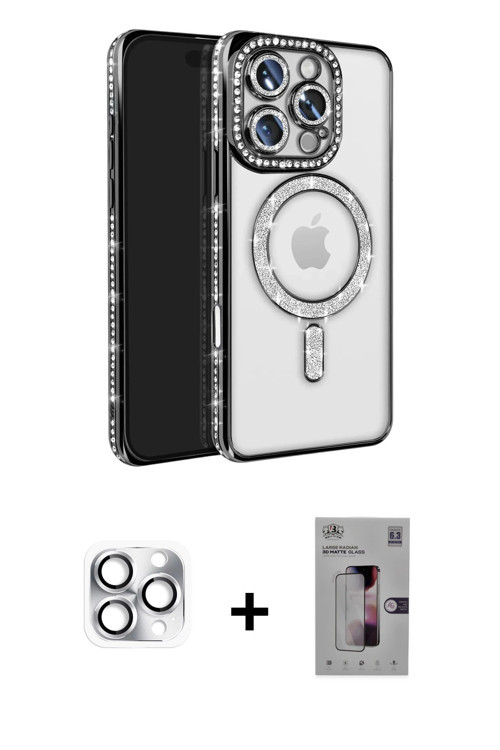 iPhone 16 Pro Max Kılıf Zirve Doku Prime - Siyah Bilvis 3D Mat Cam Ekran Koruyucu + Gümüş Pers
