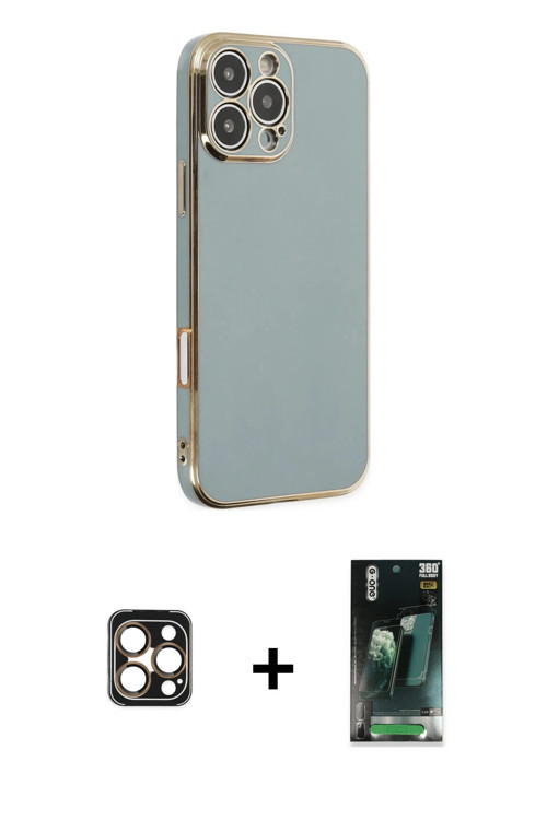 iPhone 16 Pro Max Kılıf Yankı Serisi - Siyah 360 Mat Full Body Arka Koruyucu + Gold PVD Metal K