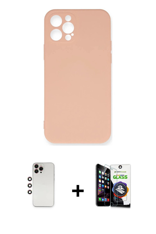 ieg™ iPhone 12 Pro Max Kılıf Ahenk Serisi - Şeffaf Temperli Cam Ekran Koruyucu + Gökkuşağı Shine Kam