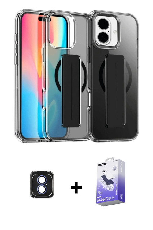 ieg™ iPhone 16 Kılıf Nova Işık Koleksiyonu - Siyah Bilvis 5in1 5D Magic Hayalet Cam Ekran Koruyucu +
