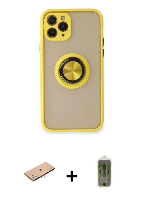 ieg™ iPhone 11 Pro Max Kılıf Yörünge Çizgi - Siyah Joko Magic 5D Hayalet Cam + Pembe Renkli Kamera L