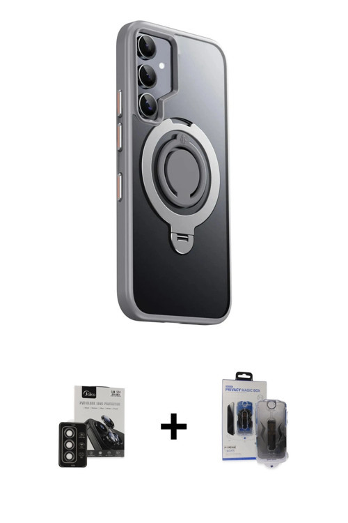 ieg™ Galaxy S24 Kılıf Zirve Çizgi Prime - Siyah Vanessa Magic Hayalet Cam + Titan Gri PVD Metal Kame