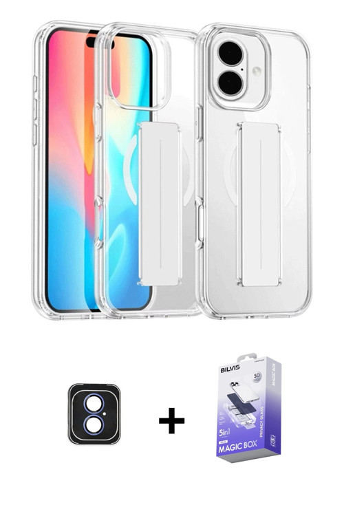 ieg™ iPhone 16 Kılıf Nova Işık Koleksiyonu - Siyah Bilvis 5in1 5D Magic Hayalet Cam Ekran Koruyucu +