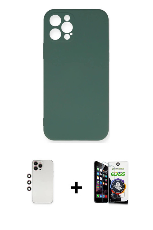 ieg™ iPhone 12 Pro Max Kılıf Ahenk Serisi - Şeffaf Temperli Cam Ekran Koruyucu + Gökkuşağı Shine Kam