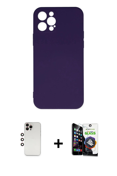 ieg™ iPhone 12 Pro Max Kılıf Ahenk Serisi - Şeffaf Temperli Cam Ekran Koruyucu + Gökkuşağı Shine Kam