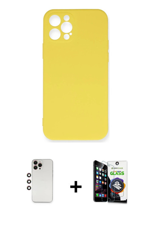 ieg™ iPhone 12 Pro Max Kılıf Ahenk Serisi - Şeffaf Temperli Cam Ekran Koruyucu + Gökkuşağı Shine Kam