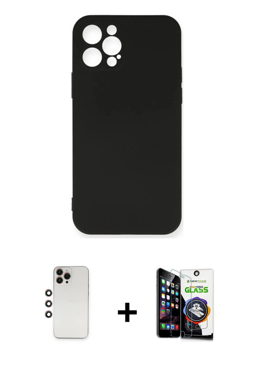 ieg™ iPhone 12 Pro Max Kılıf Ahenk Serisi - Şeffaf Temperli Cam Ekran Koruyucu + Gökkuşağı Shine Kam