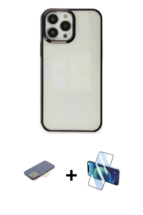 ieg™ iPhone 13 Pro Kılıf Doruk Doku Prime - Siyah 3D Antistatik Seramik Nano Ekran Koruyucu + Sarı R