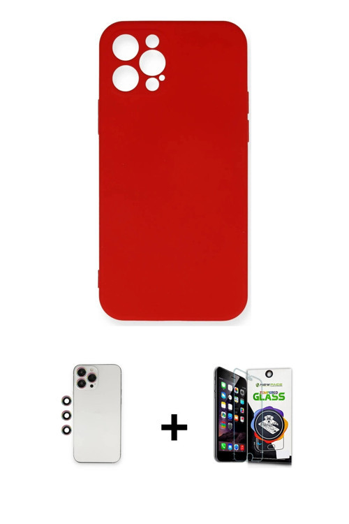 ieg™ iPhone 12 Pro Max Kılıf Ahenk Serisi - Şeffaf Temperli Cam Ekran Koruyucu + Gökkuşağı Shine Kam
