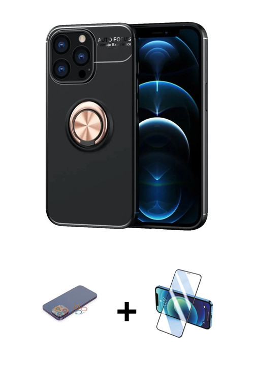ieg™ iPhone 13 Pro Kılıf Yankı Form Prime - Siyah 3D Antistatik Seramik Nano Ekran Koruyucu + Pembe