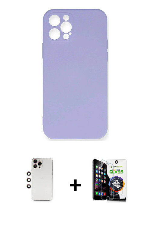 ieg™ iPhone 12 Pro Max Kılıf Ahenk Serisi - Şeffaf Temperli Cam Ekran Koruyucu + Gökkuşağı Shine Kam
