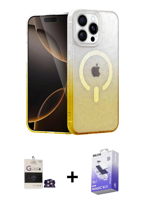 ieg™ iPhone 14 Pro Max Kılıf Eksen Minimal Özel Seri - Siyah Bilvis 5in1 5D Magic Hayalet Cam Ekran