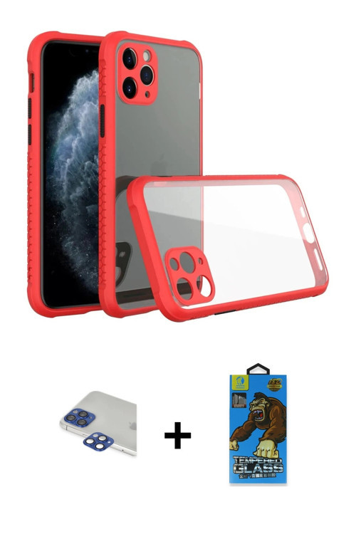 ieg™ iPhone 11 Pro Max Kılıf Nova Asil Özel Seri - Siyah 18D Cam Ekran Koruyucu + Lacivert Pers Alüm