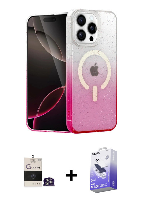 ieg™ iPhone 14 Pro Max Kılıf Eksen Minimal Özel Seri - Siyah Bilvis 5in1 5D Magic Hayalet Cam Ekran