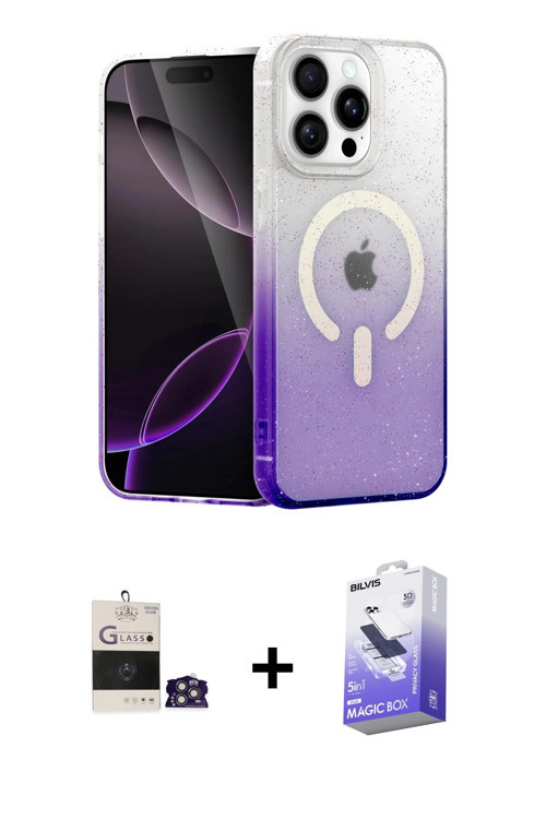 ieg™ iPhone 14 Pro Max Kılıf Eksen Minimal Özel Seri - Siyah Bilvis 5in1 5D Magic Hayalet Cam Ekran