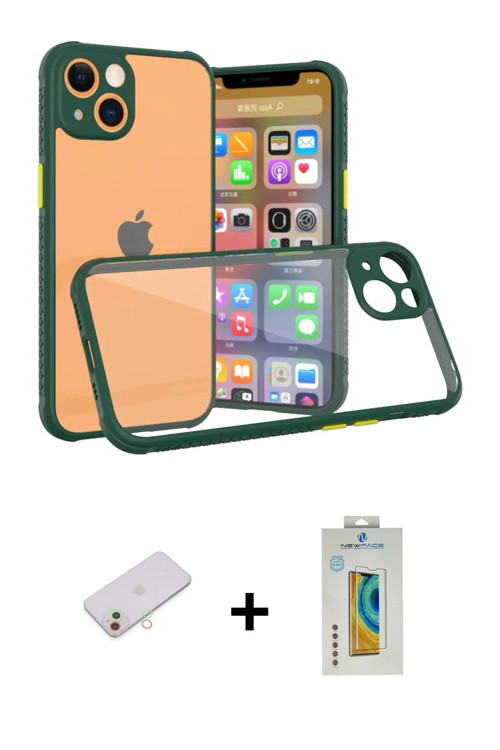 ieg™ iPhone 13 Mini Kılıf Nova Asil Özel Seri - Siyah Polymer Nano Ekran Koruyucu + Yeşil Renkli Kam