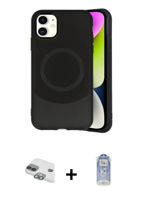 ieg™ iPhone 11 Kılıf Ufuk Serisi - Siyah Joko Magic 5D Cam + Yeşil Pers Alüminyum Kamera Lens