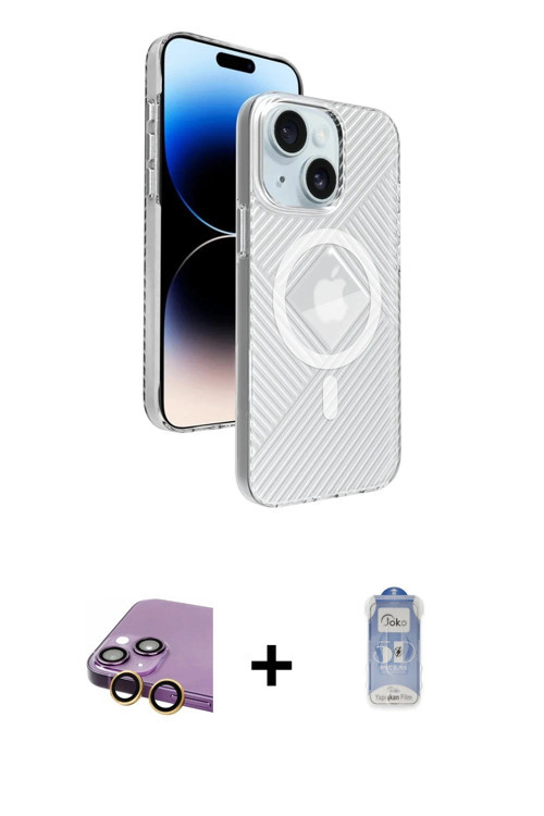 ieg™ iPhone 15 Kılıf Nova Modern Prime - Siyah Joko Magic 5D Cam + Sarı Raze Metal Kamera Lens