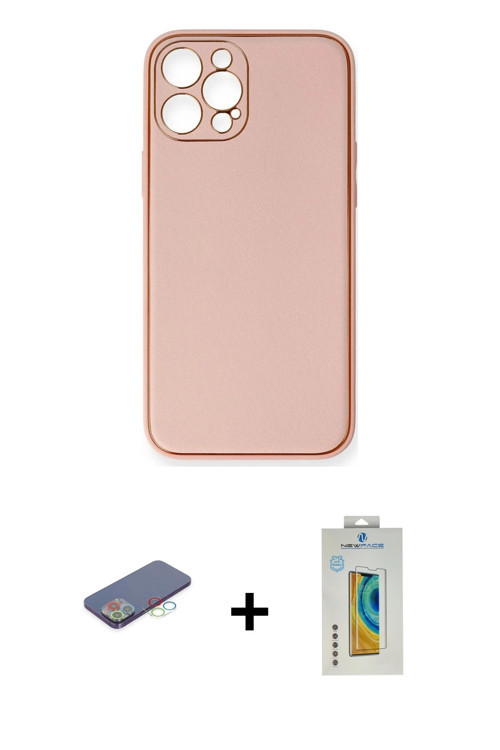ieg™ iPhone 12 Pro Max Kılıf Yadigar Klasik - Siyah Polymer Nano Ekran Koruyucu + Mavi Renkli Kamera