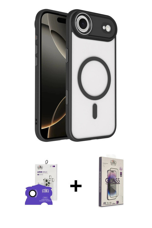 ieg™ iPhone 17 Air Kılıf Kıvılcım Prime - Siyah Bilvis 3D Cam Ekran Koruyucu + Siyah Bilvis Titan Ka