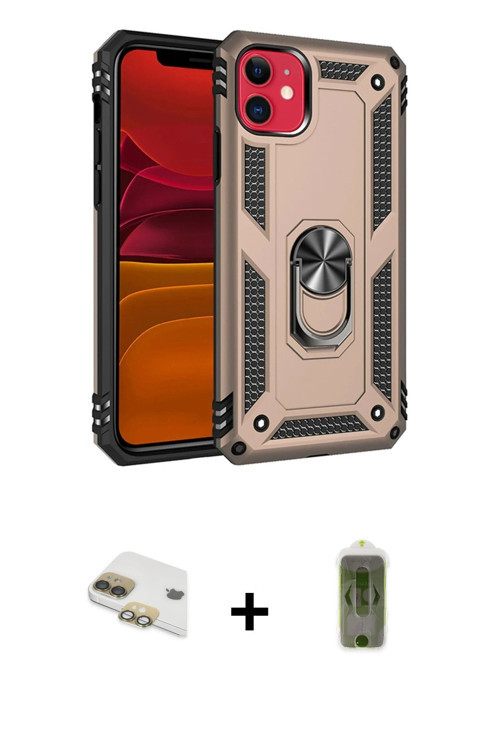 ieg™ iPhone 11 Kılıf Ahenk Klasik Koleksiyonu - Siyah Joko Magic 5D Hayalet Cam + Gold Pers Alüminyu