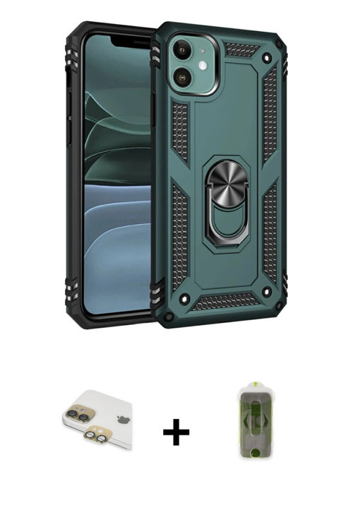 ieg™ iPhone 11 Kılıf Ahenk Klasik Koleksiyonu - Siyah Joko Magic 5D Hayalet Cam + Gold Pers Alüminyu