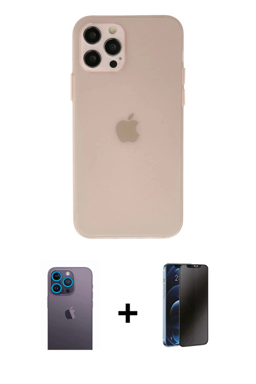 ieg™ iPhone 12 Pro Kılıf Atlas Minimal Prime - Siyah 3D Antistatik Hayalet Cam Ekran Koruyucu + Mavi