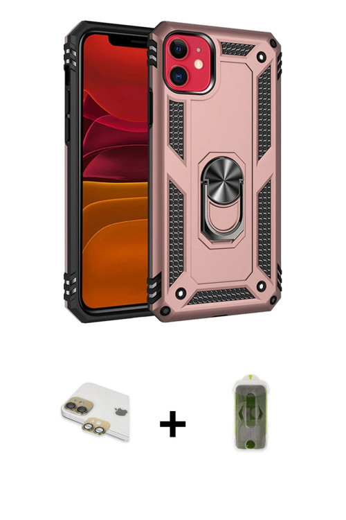 ieg™ iPhone 11 Kılıf Ahenk Klasik Koleksiyonu - Siyah Joko Magic 5D Hayalet Cam + Gold Pers Alüminyu