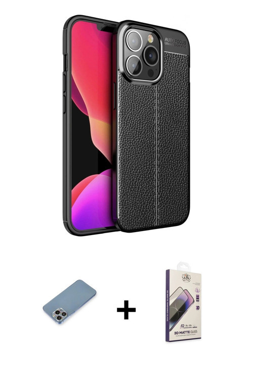 iPhone 13 Pro Max Kılıf Doruk Klasik Özel Seri - Siyah Bilvis 3D Mat Cam Ekran Koruyucu + Gökku