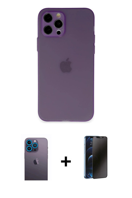 ieg™ iPhone 12 Pro Kılıf Atlas Minimal Prime - Siyah 3D Antistatik Hayalet Cam Ekran Koruyucu + Mavi