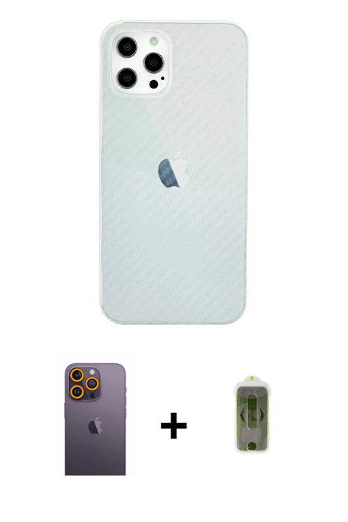 ieg™ iPhone 12 Pro Max Kılıf Nova Çizgi - Siyah Joko Magic 5D Hayalet Cam + Sarı Neon Fosforlu Kamer