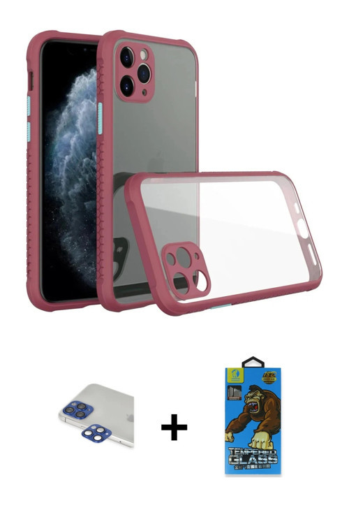 ieg™ iPhone 11 Pro Max Kılıf Nova Asil Özel Seri - Siyah 18D Cam Ekran Koruyucu + Lacivert Pers Alüm
