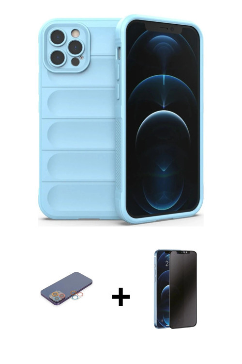ieg™ iPhone 12 Pro Kılıf Atlas Koleksiyonu - Siyah 3D Antistatik Hayalet Cam Ekran Koruyucu + Pembe