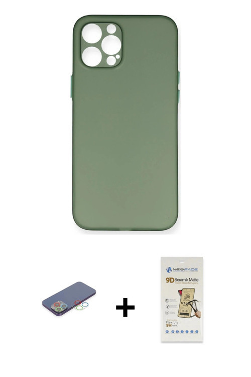 ieg™ iPhone 12 Pro Max Kılıf Yadigar Yansıma Serisi - Siyah Mat Seramik Nano Ekran Koruyucu + Mavi R
